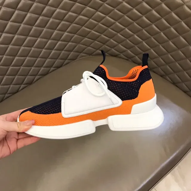 Orange Navy White Color-Blocked Mesh and Synthetic Low-Top Lifestyle Sneakers 3