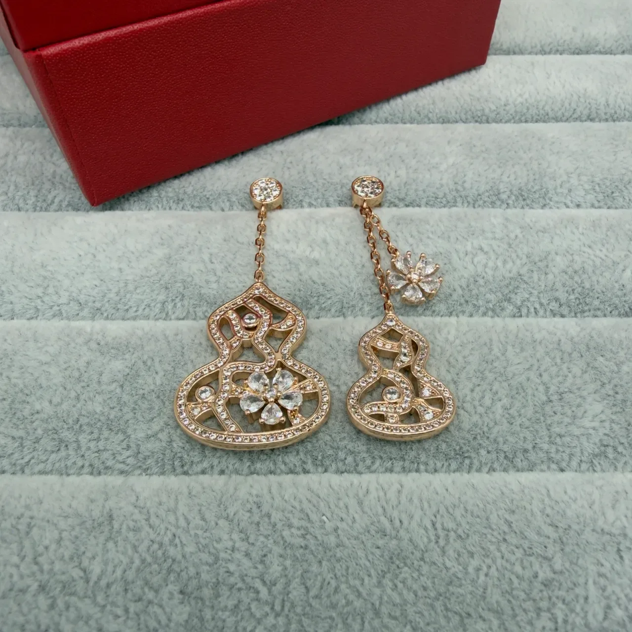 Ornate Filigree Pavé Gourd-Shaped Drop Earrings 2