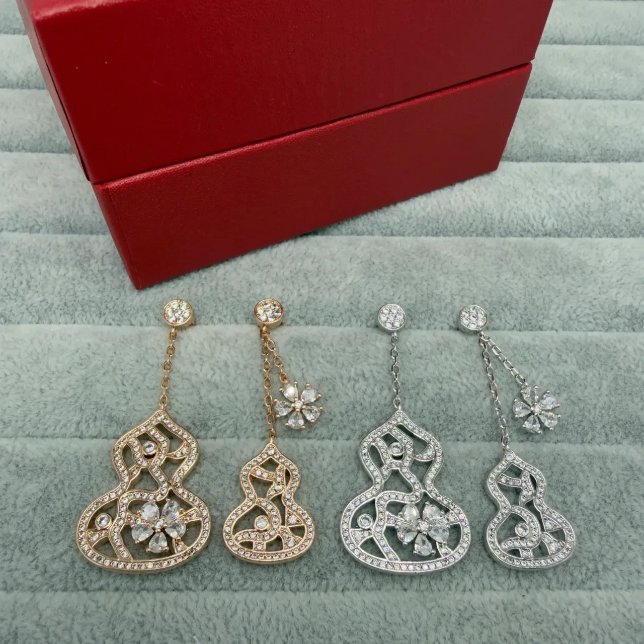 Ornate Filigree Pavé Gourd-Shaped Drop Earrings 3