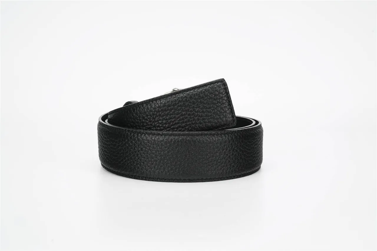 Ornate Lion-Head Buckle Black Pebbled Leather Belt 3