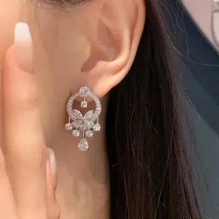 Ornate Pavé Floral Teardrop Dangling Earrings
