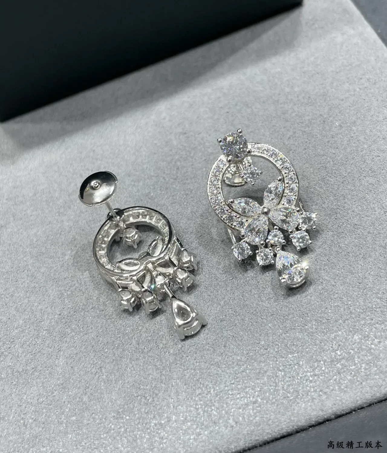 Ornate Pavé Floral Teardrop Dangling Earrings 2