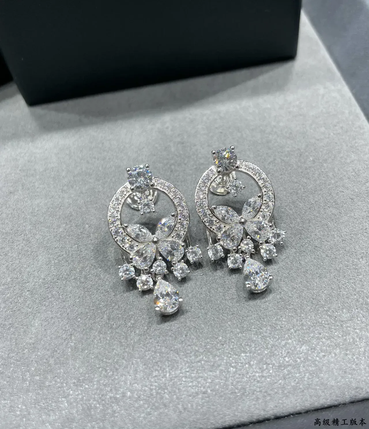 Ornate Pavé Floral Teardrop Dangling Earrings 5