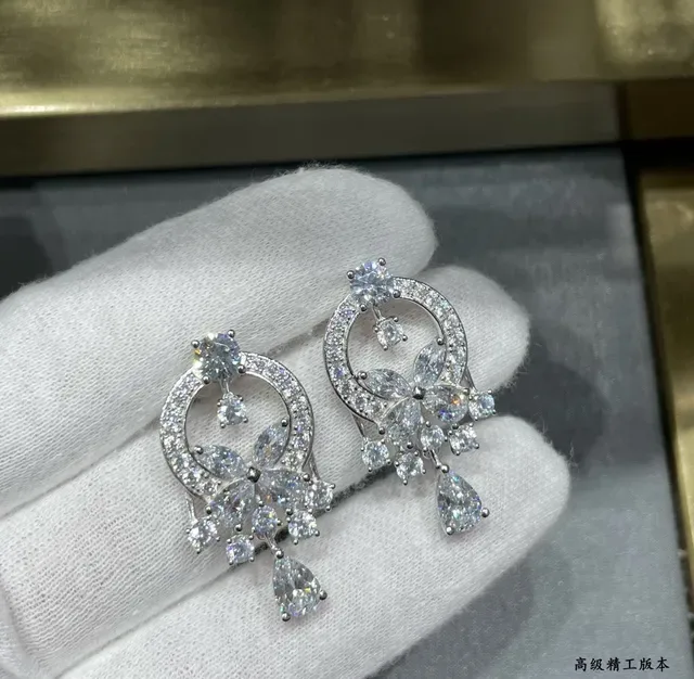 Ornate Pavé Floral Teardrop Dangling Earrings 6