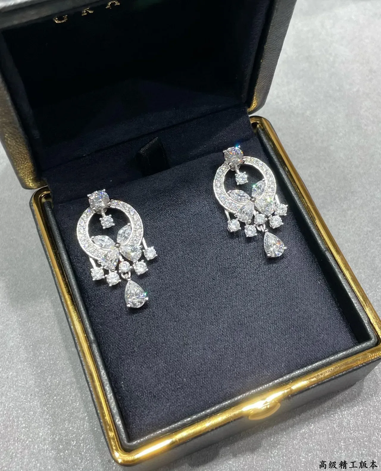 Ornate Pavé Floral Teardrop Dangling Earrings 7