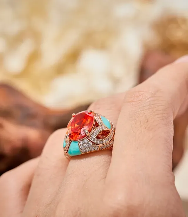 Ornate Red and Turquoise Pavé-Set Sculptural Ring 3