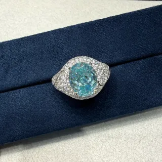 Oval Aqua Gemstone Pavé Halo Ring