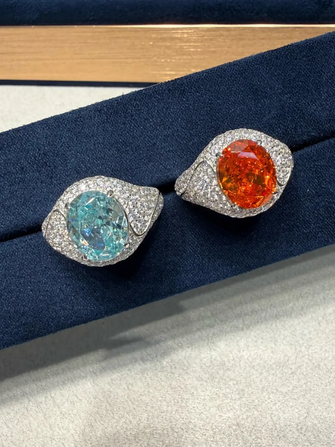 Oval Aqua Gemstone Pavé Halo Ring 4