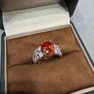 Oval Orange Gemstone Pavé Diamond Accent Ring