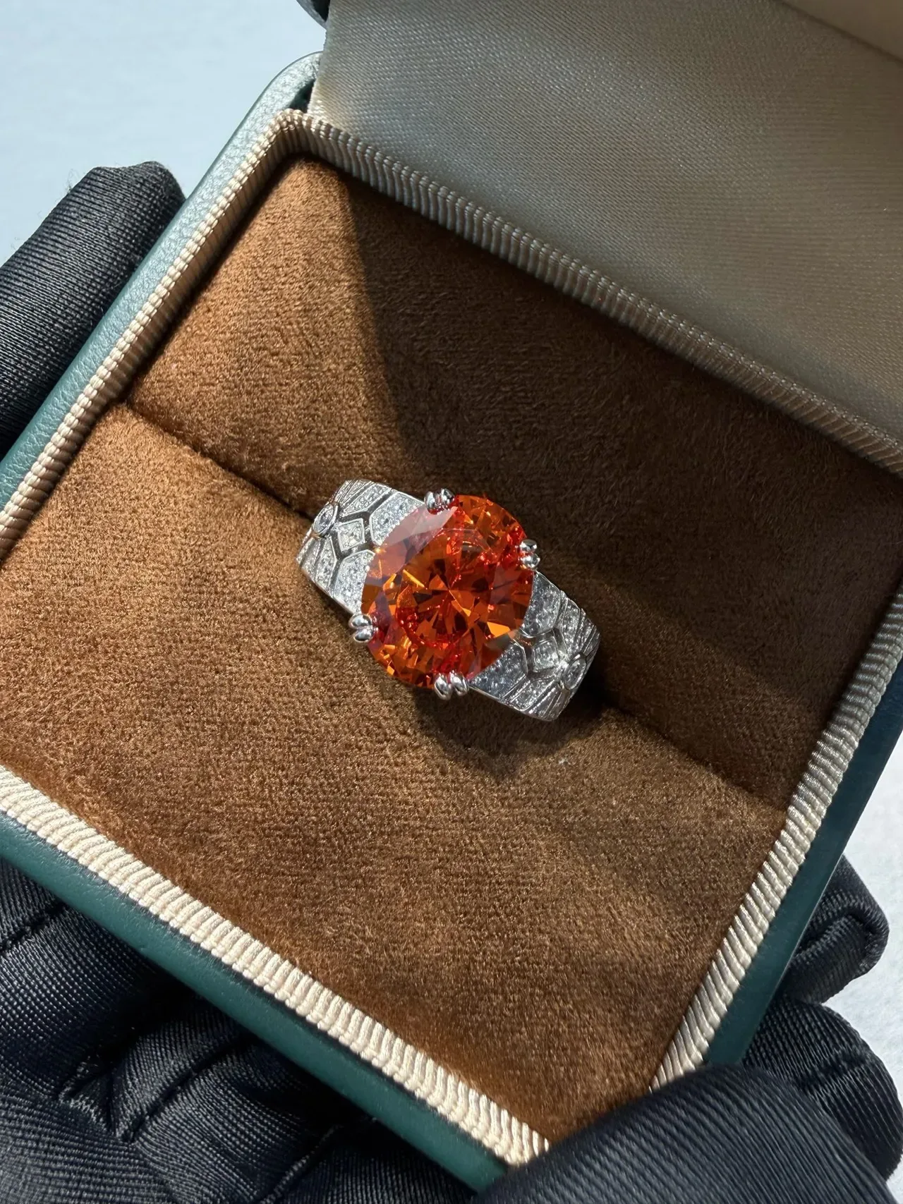Oval Orange Gemstone Pavé Diamond Accent Ring 3
