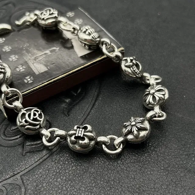 Oxidized Silver-Tone Charm-Link Figural Bead Bracelet 3