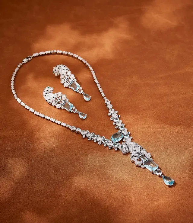 Panther-Head Pavé Aquamarine Drop Earrings 6