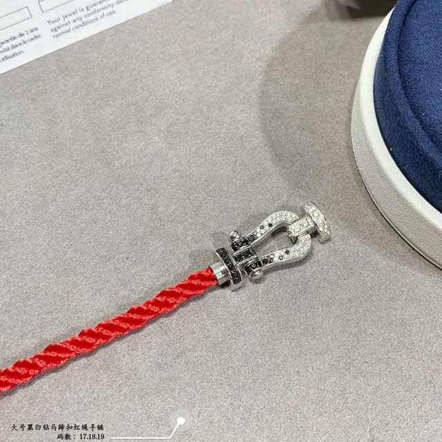 Pavé Black and White Stone Horseshoe Clasp Red Cord Bracelet 4