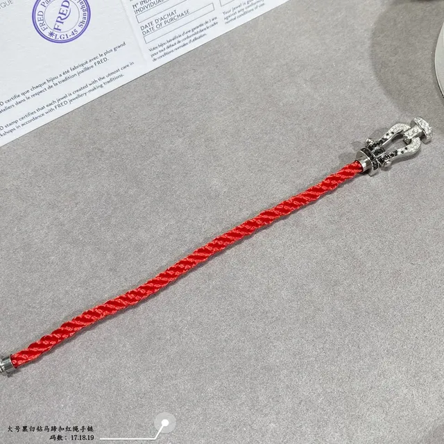 Pavé Black and White Stone Horseshoe Clasp Red Cord Bracelet 5