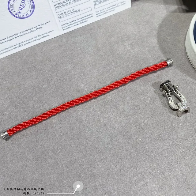 Pavé Black and White Stone Horseshoe Clasp Red Cord Bracelet 6