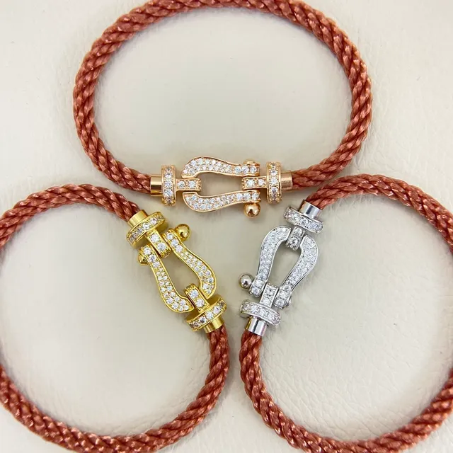Pavé-Set Harp Clasp Braided Cord Bracelets 2