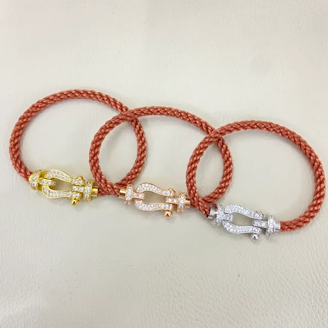 Pavé-Set Harp Clasp Braided Cord Bracelets 3