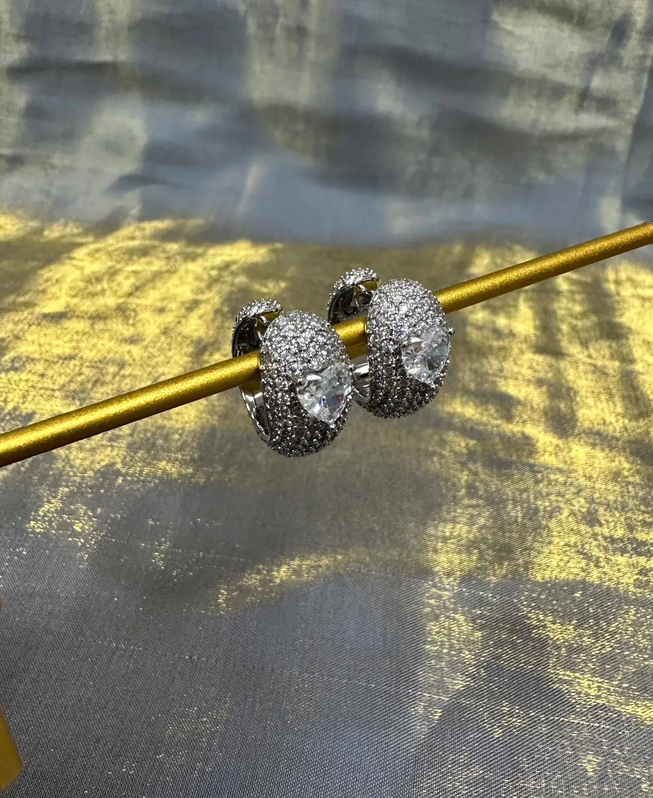 Pavé-Set Oval Textured Earrings 8