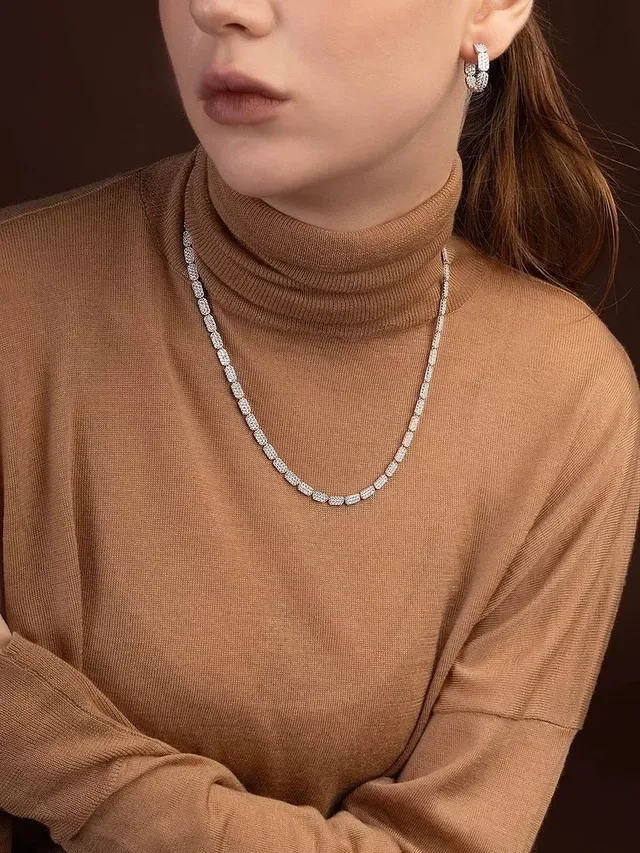 Pave-Set Rectangular Link Chain Necklace 2