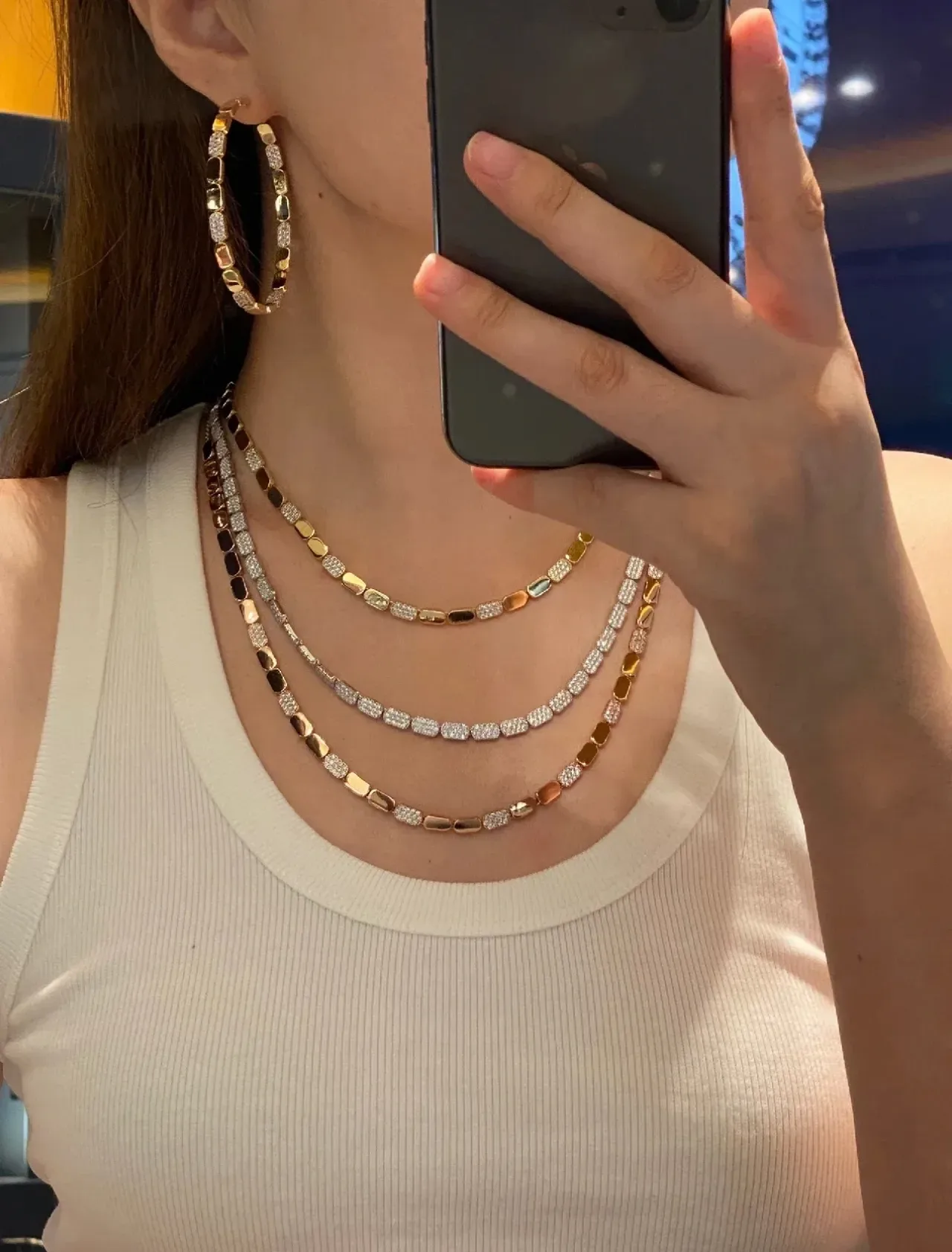 Pave-Set Rectangular Link Chain Necklace 3