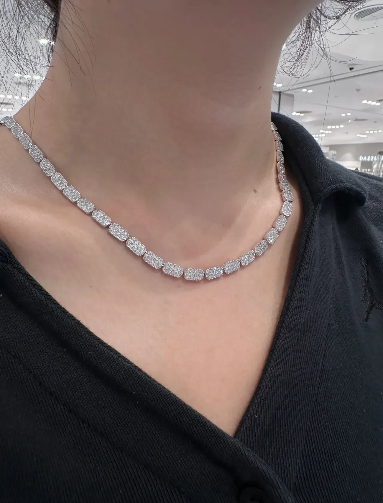 Pave-Set Rectangular Link Chain Necklace 4