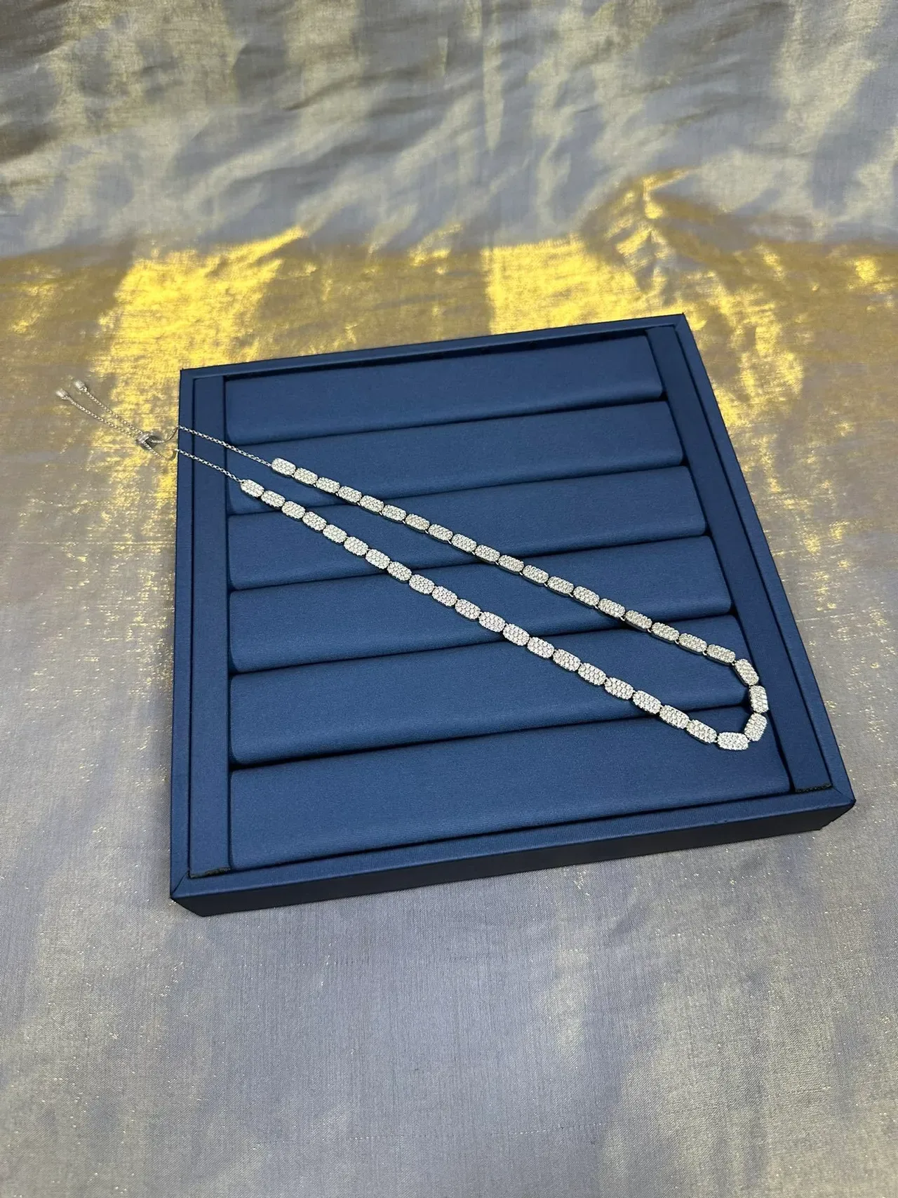 Pave-Set Rectangular Link Chain Necklace 6