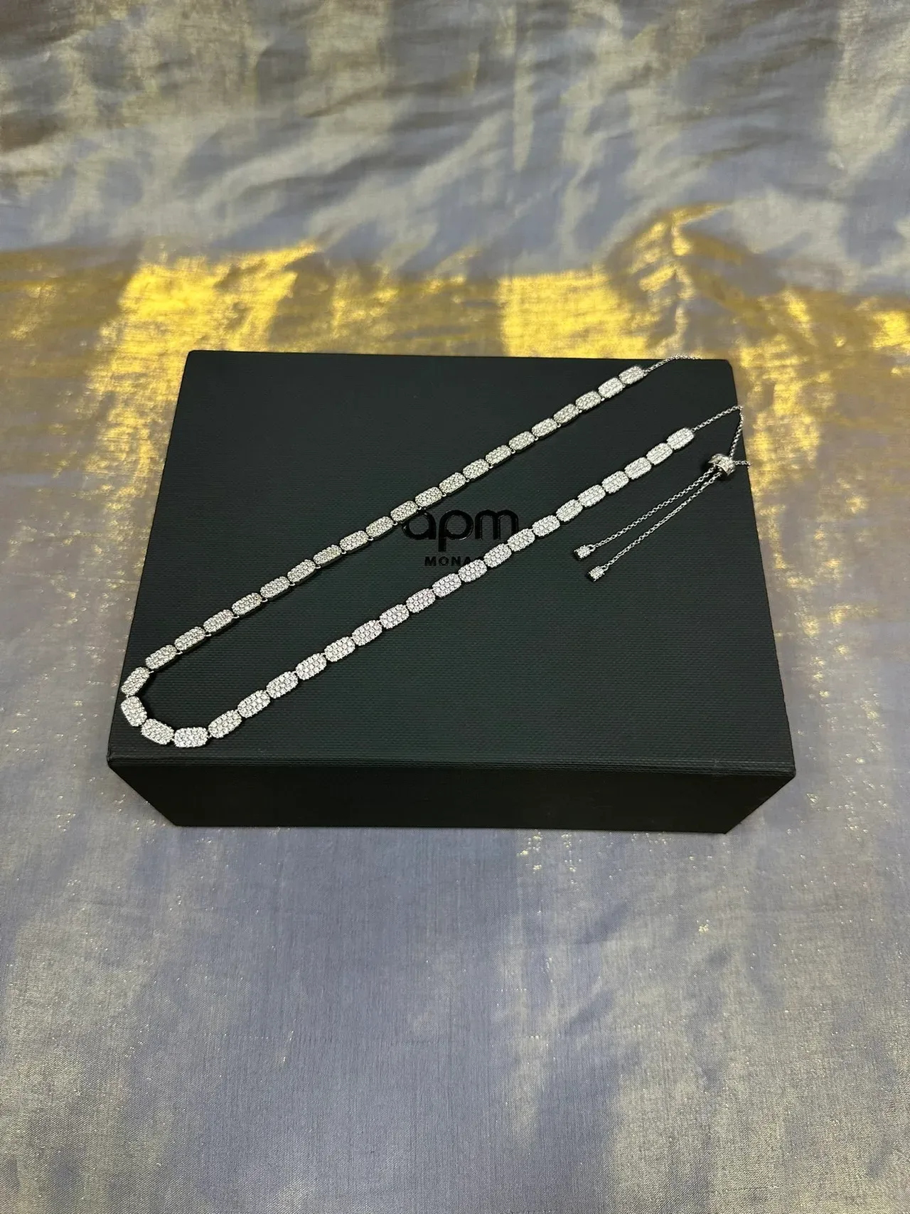 Pave-Set Rectangular Link Chain Necklace 7