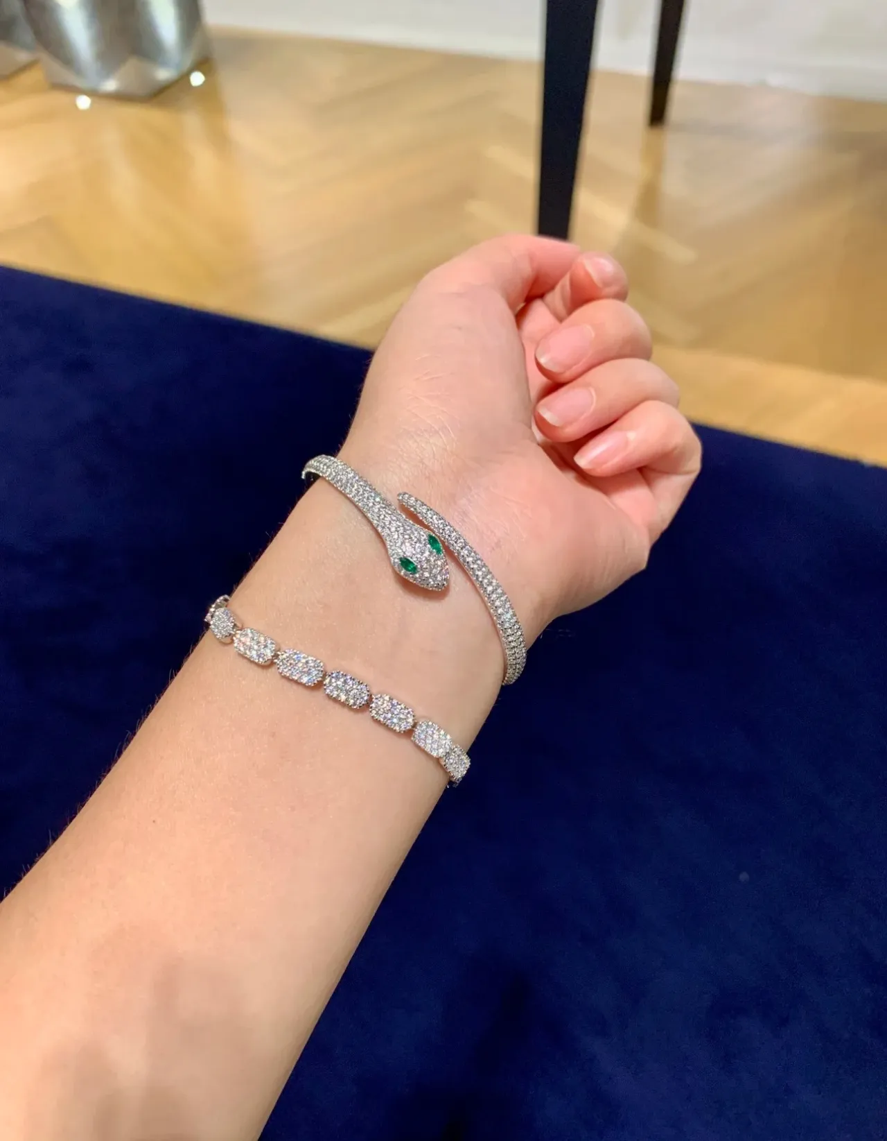 Pavé-Set Rectangular Link Silver-Tone Bracelet 2