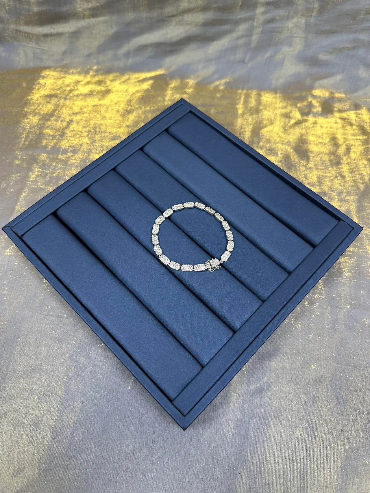 Pavé-Set Rectangular Link Silver-Tone Bracelet 9