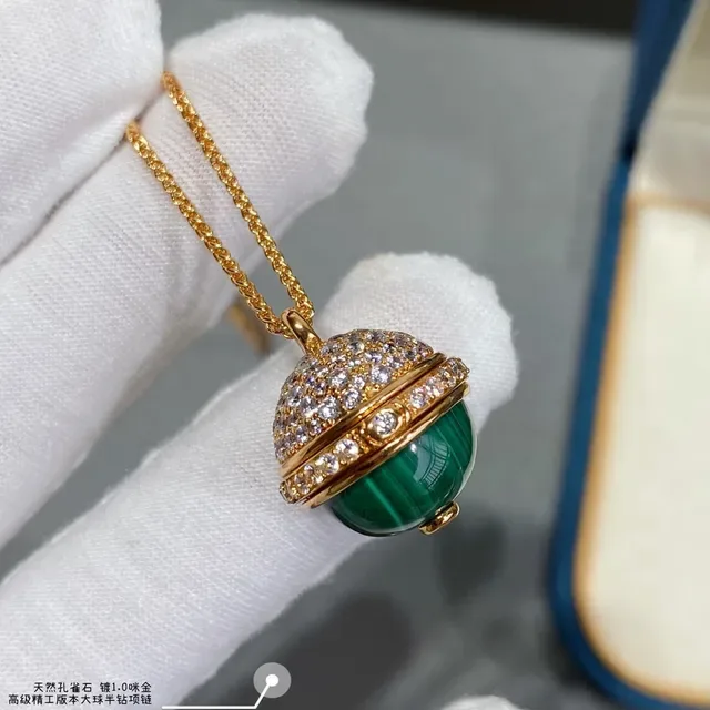 Piaget Spherical Malachite and Pavé Diamond Pendant Necklace 3