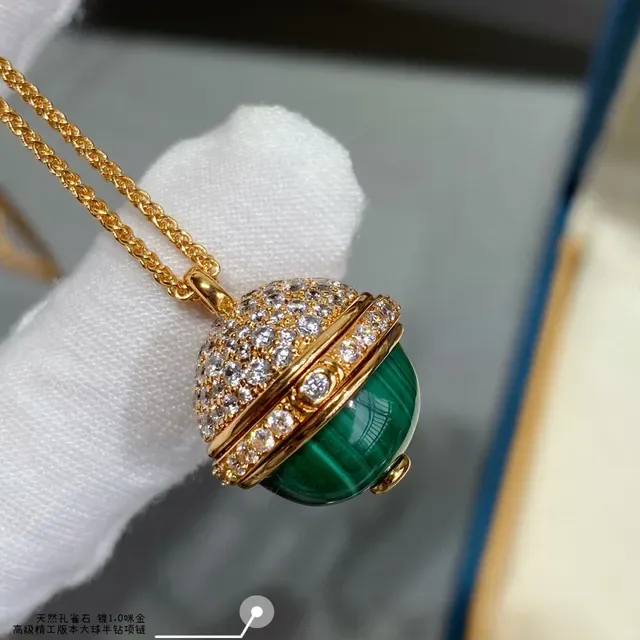 Piaget Spherical Malachite and Pavé Diamond Pendant Necklace 7