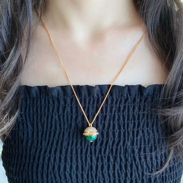 Piaget Spherical Malachite and Pavé Diamond Pendant Necklace 8