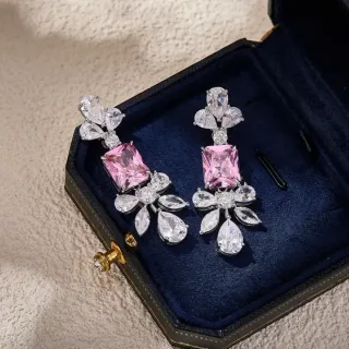 Pink and Clear Crystal Chandelier Drop Earrings