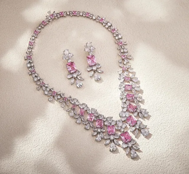 Pink and Clear Crystal Chandelier Drop Earrings 2