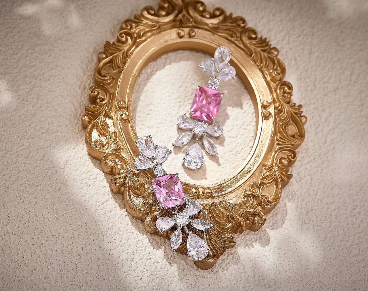 Pink and Clear Crystal Chandelier Drop Earrings 3