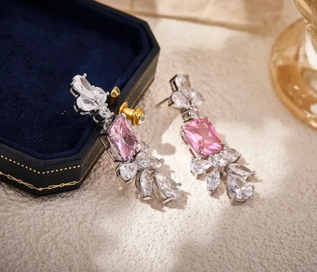 Pink and Clear Crystal Chandelier Drop Earrings 6