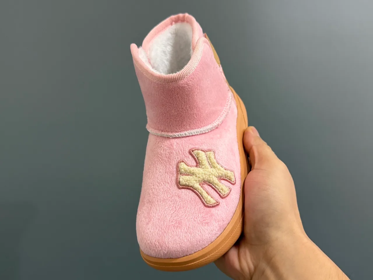 Pink Beige Plush-Lined Slip-On Snow Boots 8