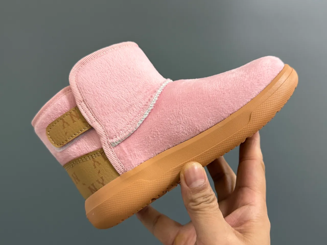 Pink Beige Plush-Lined Slip-On Snow Boots 10