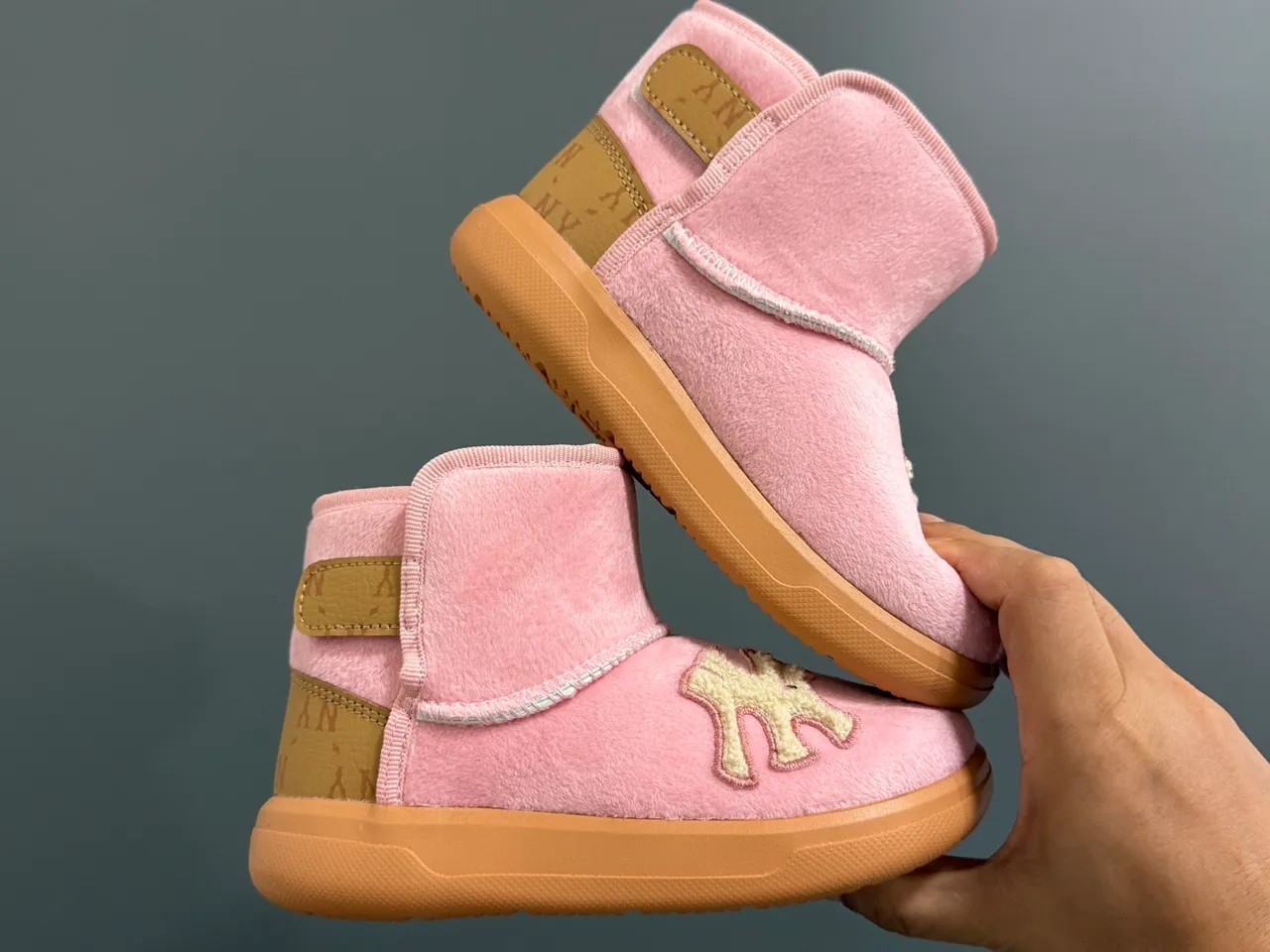 Pink Beige Plush-Lined Slip-On Snow Boots 13