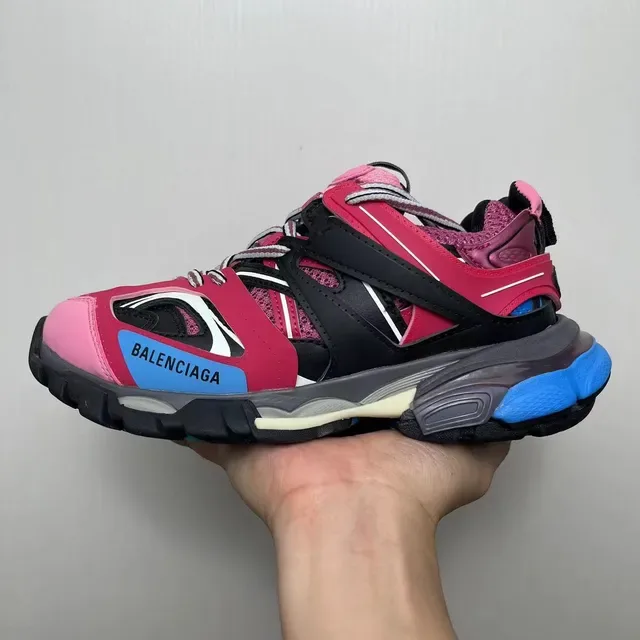 Pink Blue Sole Multi-Material Upper Chunky Sneakers 2