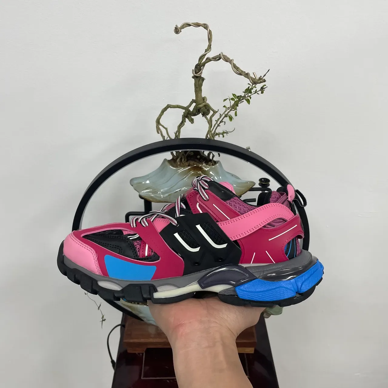 Pink Blue Sole Multi-Material Upper Chunky Sneakers 3