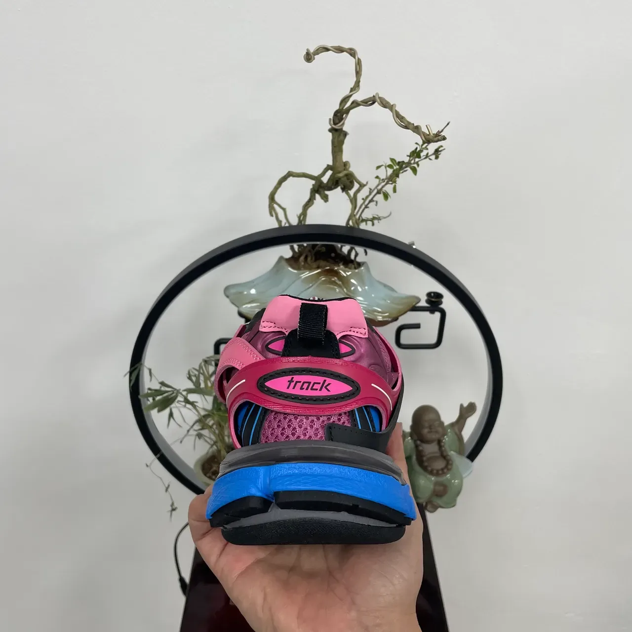 Pink Blue Sole Multi-Material Upper Chunky Sneakers 4
