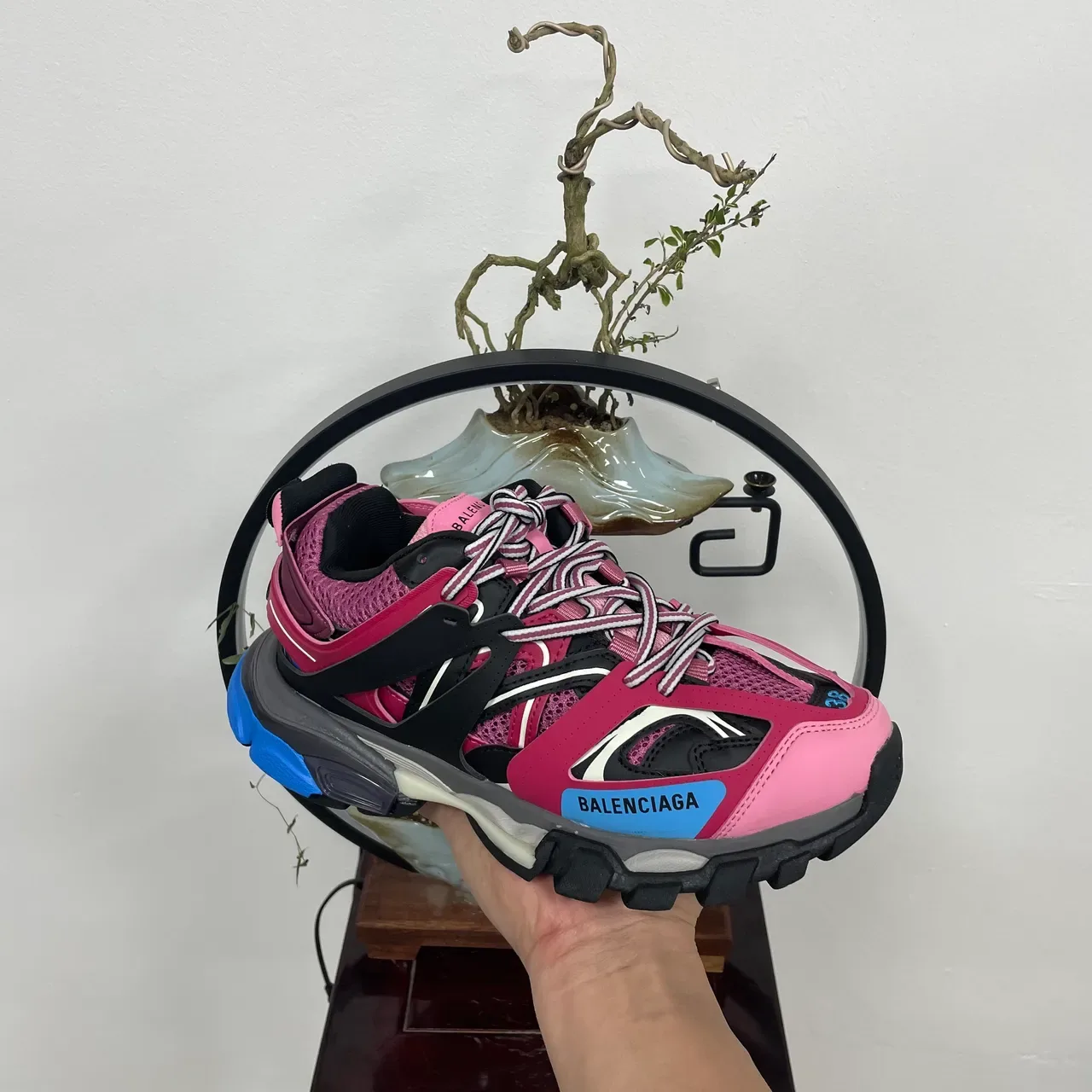 Pink Blue Sole Multi-Material Upper Chunky Sneakers 6