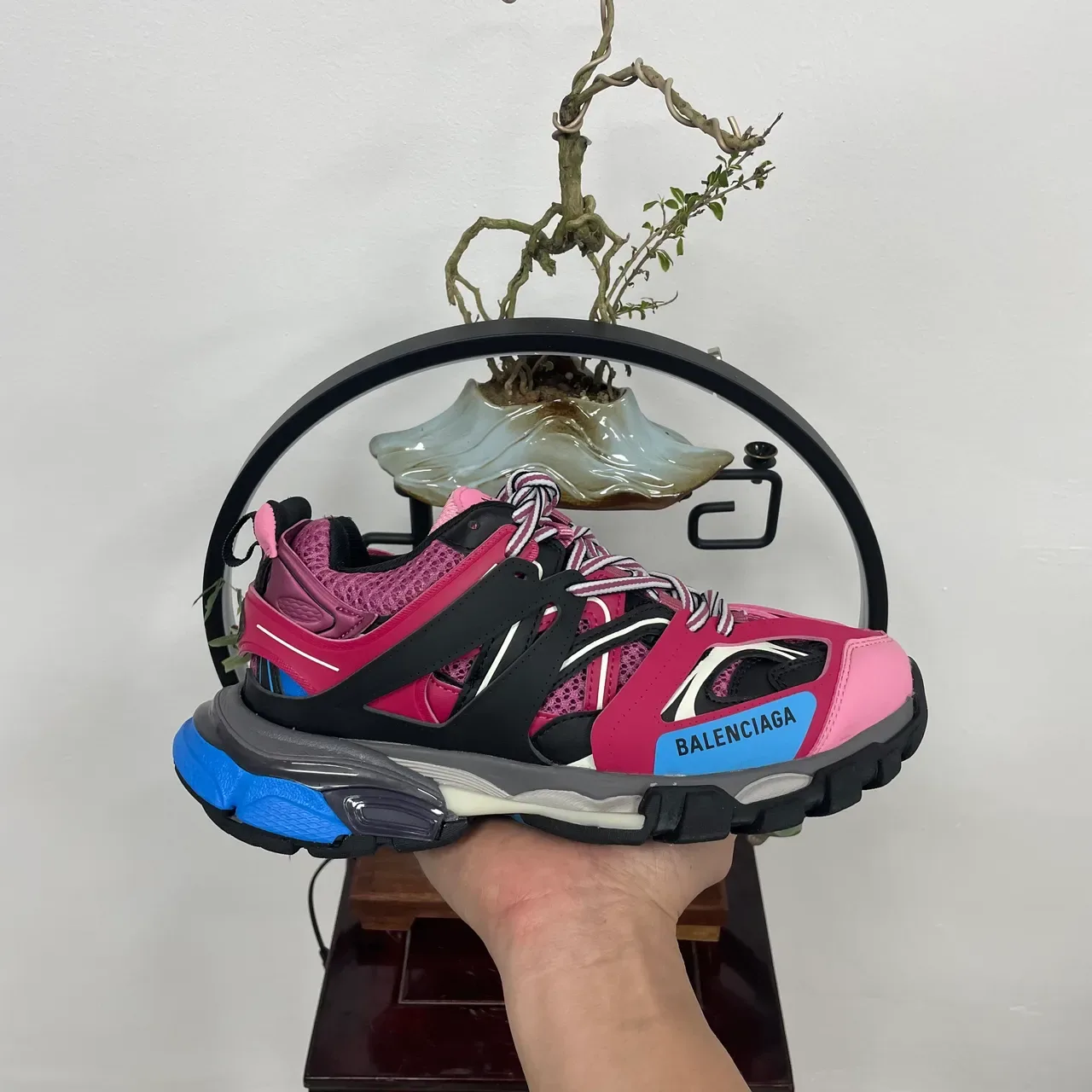 Pink Blue Sole Multi-Material Upper Chunky Sneakers 7