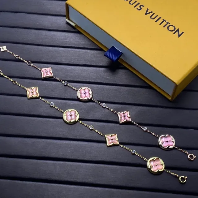 Pink Enamel Floral Quatrefoil Charm Necklace 2