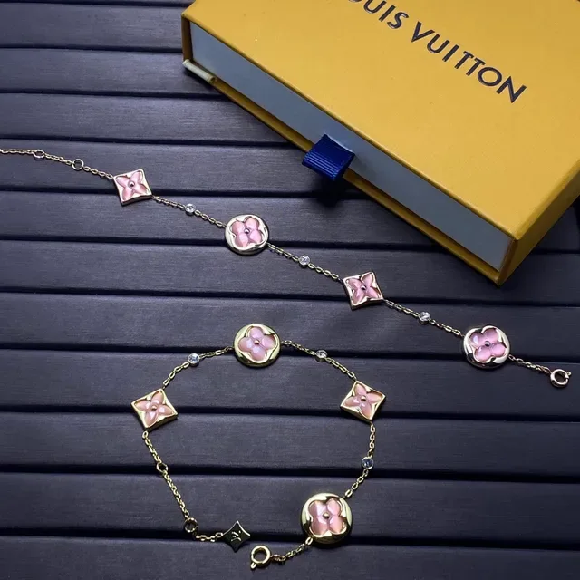 Pink Enamel Floral Quatrefoil Charm Necklace 3