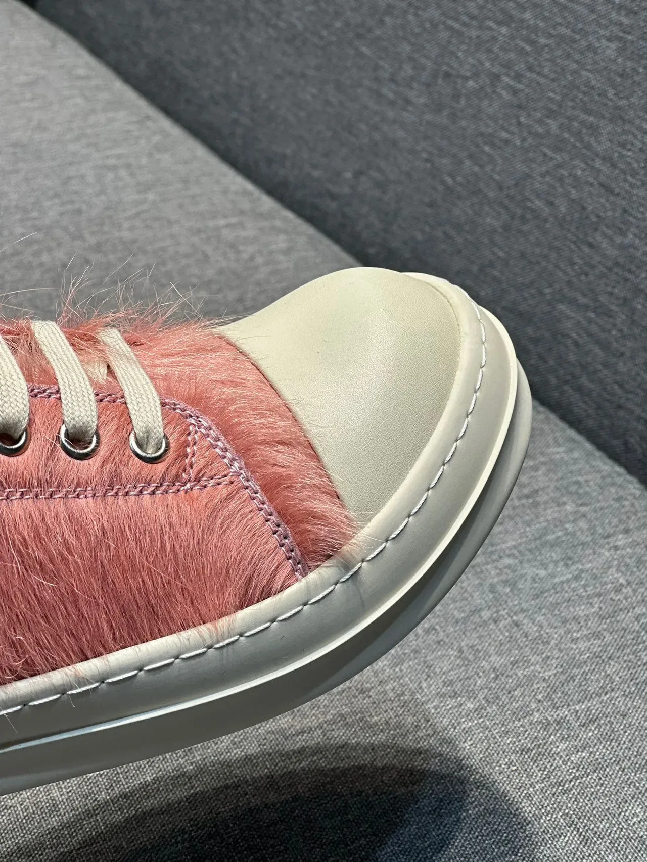 Pink Fuzzy Upper Off-White Toe Cap Low-Top Sneaker 3