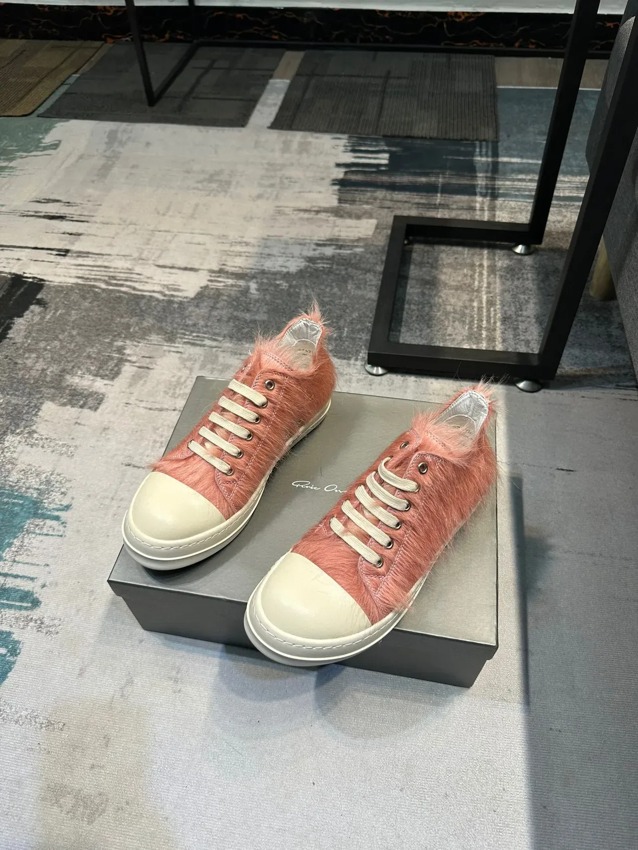 Pink Fuzzy Upper Off-White Toe Cap Low-Top Sneaker 5
