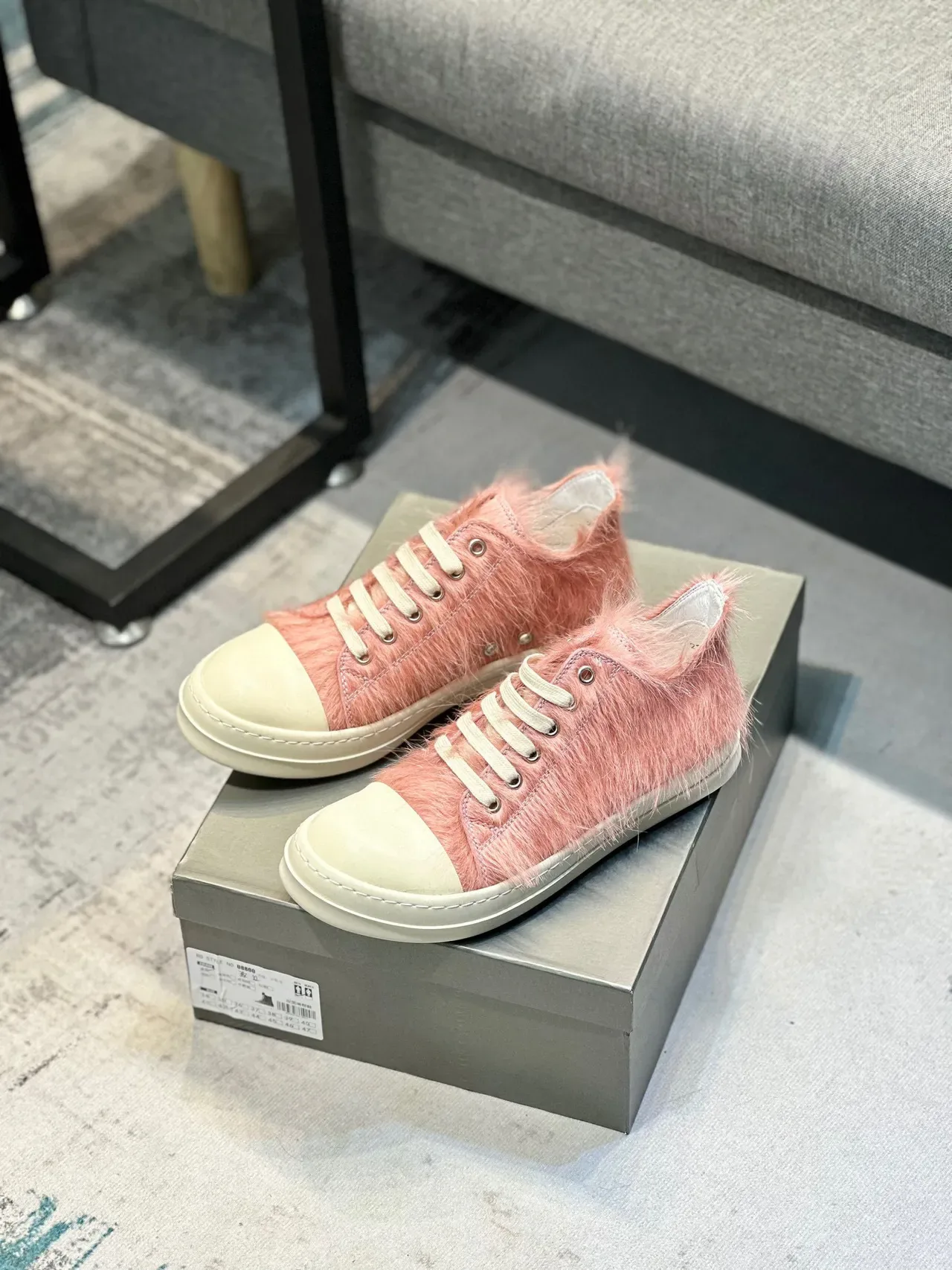 Pink Fuzzy Upper Off-White Toe Cap Low-Top Sneaker 7