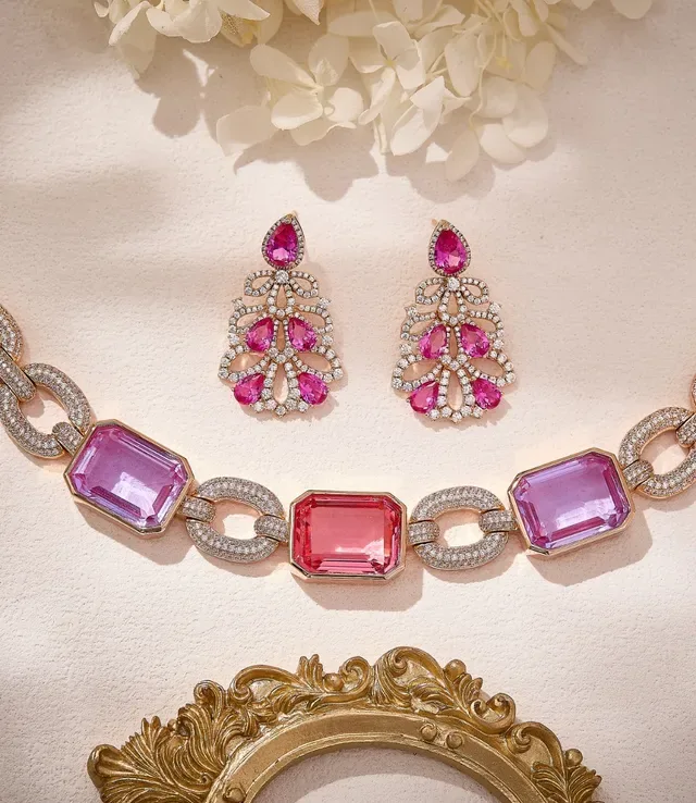 Pink Gold Link Chain Pavé-Diamond Encrusted Motifs Necklace 3